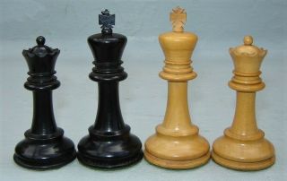 Antique English Jaques of London Staunton Ebony & Boxwood Library Size Chess Set 6