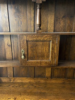 Antique English Welsh Tiger Oak Dresser China Cupboard Farmhouse Hutch - WE SHIP 3