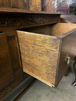 Antique English Welsh Tiger Oak Dresser China Cupboard Farmhouse Hutch - WE SHIP 6