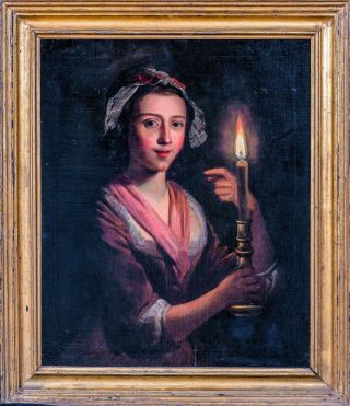 Fine Large 19th Century English Candle Portrait Lady Godfried Van Schalcken