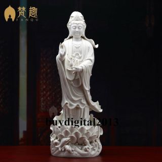 83 Cm China Dehua White Porcelain Lotus Fish Guanyin Kwan - Yin Buddha Statue