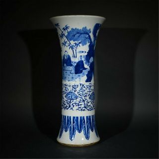 A Large Chinese Qing Dynasty Blue & White Porcelain Gu Vase.