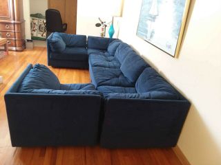 Vintage 1983 Selig Monroe 6 - Piece Sectional Sofa Blue Velour