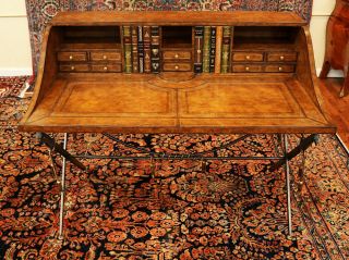Fabulous Maitland Smith Leather & Faux Book Campaign Desk On Sword Form Base