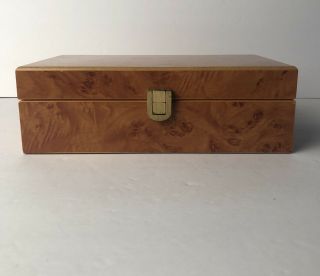 Vintage Wood Cigar Humidor Burl Wood Finish With Humidifier & Hygrometer