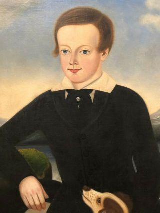 Large Antique 19th Century Portrait Painting of a Boy with his Dog,  c 1820 3