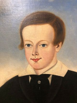 Large Antique 19th Century Portrait Painting of a Boy with his Dog,  c 1820 5
