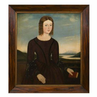 Antique 19th Century Portrait Painting Of A Young Girl,  C 1820