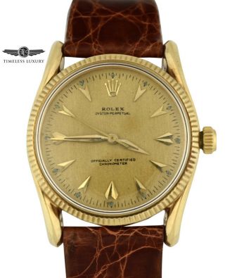 Vintage 1957 Rolex Oyster Perpetual 6593 Bombay Lugs 14k Gold Watch Serviced