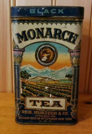 Vintage Monarch Black Tea Tin,  Reid,  Murdoch & Co.  8 oz.  Hinged Lid USA B 2