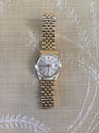 Vintage Rolex 1550 Oyster Perpetual Date 14k Shell On Steel,  14k Non - Rolex Band