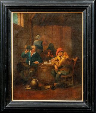 17th Century Dutch Old Master Tavern Peasants Smoking Drinking Van Ostade