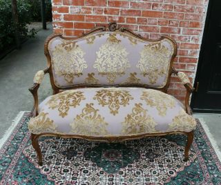 French Walnut Antique Settee Loveseat Bench W/ Upholstery