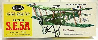 Vtg Guillow’s Wwi British Se5a Bi Plane Flying Balsa Airplane Model Kit W/ Plans