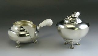 Vintage Georg Jensen Blossom Sterling Silver Tea Set Creamer 2D Sugar Bowl/Dish 2