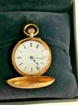 Antique Vintage Enameled Swiss Half Hunter Solid 18K Gold Pocket Watch 3