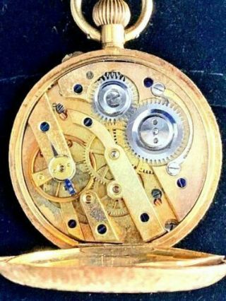 Antique Vintage Enameled Swiss Half Hunter Solid 18K Gold Pocket Watch 4