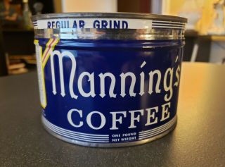 Vintage MANNING ' S Coffee Tin One Pound Blue Can - ca.  1930 ' s San Francisco CA 3