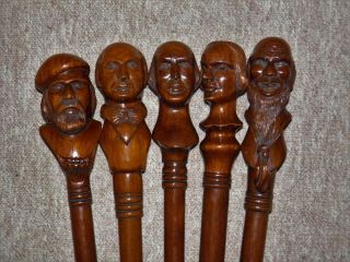 Antique Hand - Carved Political Influential Faces - Inc - Thomas Edison Walking Canes
