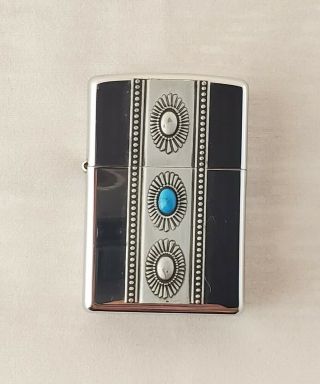 Zippo Lighter 2001 Southwest Native American Design In Turquoise And Pewter