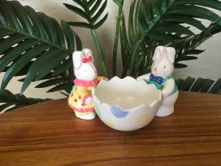 Vintage Russ Easter Bunny Cracked Egg Porcelain Trinket Dish Candy Dish