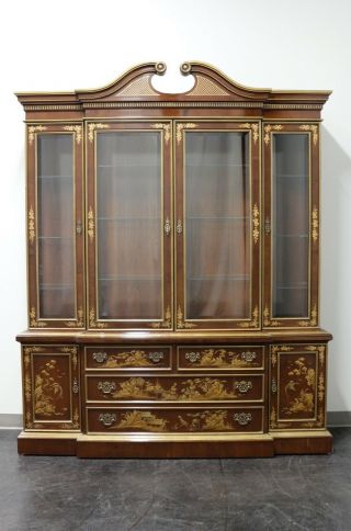 Vintage Mahogany Chinoiserie Chippendale Breakfront China Cabinet By Fancher