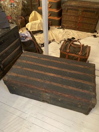 Antique Early Damier Check French Trunk From Paris France Maker Unknown