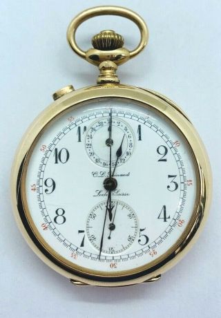 Antique C.  L Guinand 14k Y Gold Split Second Chronograph15 Jewel Pocket Watch