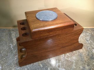 Vtg Rare Mahogany Humidor Decatur Pipe Holder And Tobacco Box