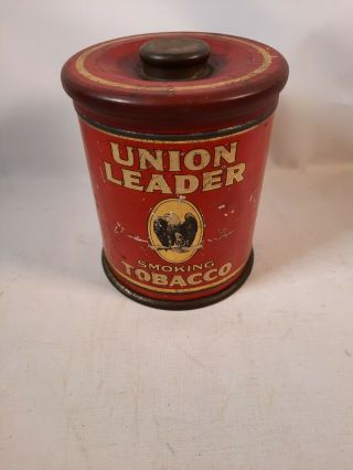 Vintage Early Union Leader Smoking Tobacco Round Tin Canister W/ Lid