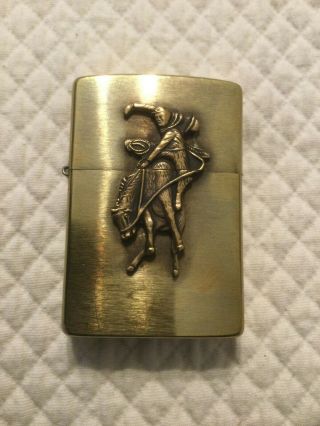 Vintage Zippo Lighter - Marlboro Man Bucking Bronco Cowboy - Brass