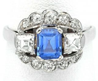 Gia Certified Antique 14k Gold Natural Sapphire &0.  92tcw Diamond Band Ring 4.  53g
