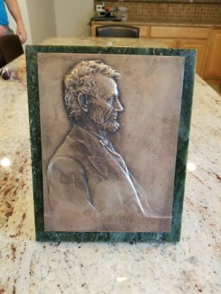 Antique Vintage Bronze Plaque With Stand Of President Abraham Lincoln Profile