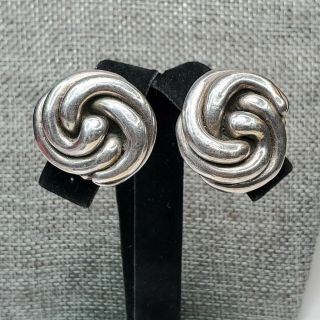 Vintage Sterling Silver Earrings Modernist Clip On Signed Retro 80s Style.