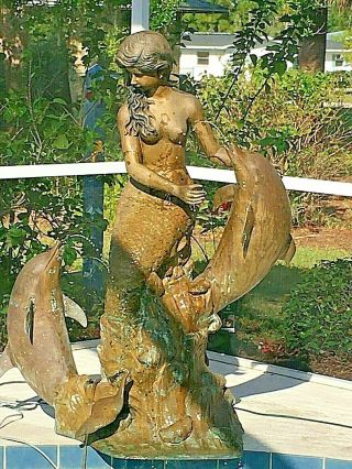 Vintage Signed M Nardini Bronze Life Size Mermaid Dolphins Fountain 62 "