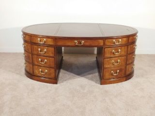 BAKER Furniture Company OVAL 3 - Piece Leather Top Mahogany Partner ' s Desk 3