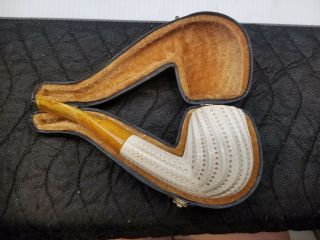 Hand Carved Meerschaum Pipe With Case Made In Turkey