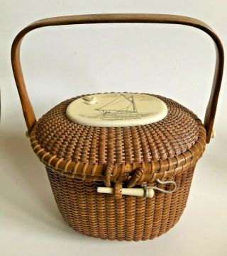Vintage Nantucket Lightship Basket Purse By Stanley Roop C: 1966 Sayle Carving