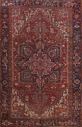 Antique Geometric Heriz Hand - Knotted Area Rug Dining Room Oriental 9 