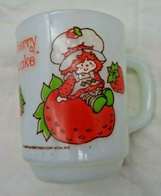Vintage 1980 Anchor Hocking Strawberry Shortcake White Milk Glass Mug Usa Made