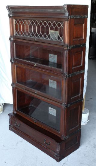 Antique Mahogany Bookcase Leaded Glass – Globe Wernicke Ideal - 4 High Stack Up