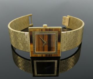 Vintage Piaget Tiger Eye Gemstone & 18k Yellow Gold Square Wristwatch