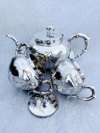 Antique Chinese export Sterling Silver Teas Set Splendid Decor 2