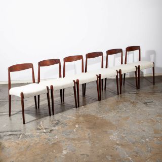 Mid Century Danish Modern Dining Chairs Set 6 Solid Teak White Denmark Restored