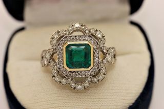 Antique Art Deco 10k Gold Diamond And Emerald Decorated Pretty Ring