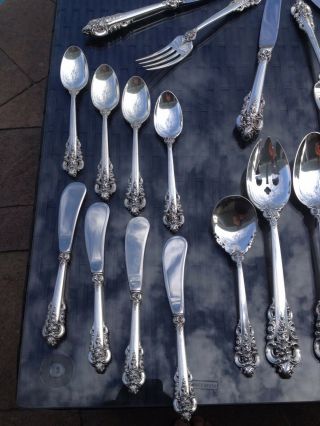 57 PC OLD HEAVY COMPLETE SET FOR 8 WALLACE GRANDE BAROQUE STERLING SILVER GRAND 6