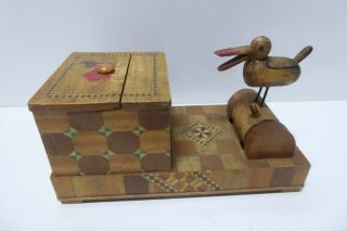 Vintage Wooden Cigarette Novelty Bird Dispenser Box Case Treen Ware