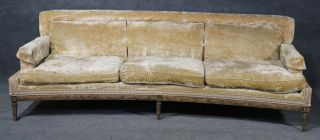 Signed Maison Jansen French Louis Xvi Carved Velvet Sofa Couch Goose Feathers
