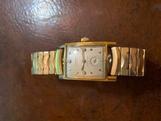Antique Vintage 1947 Gruen Curvex 14k Solid Gold And Diamond Dial Wrist Watch