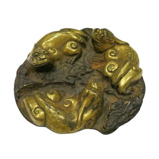 Chinese Patinated And Gilt Bronze Chilong Paperweight